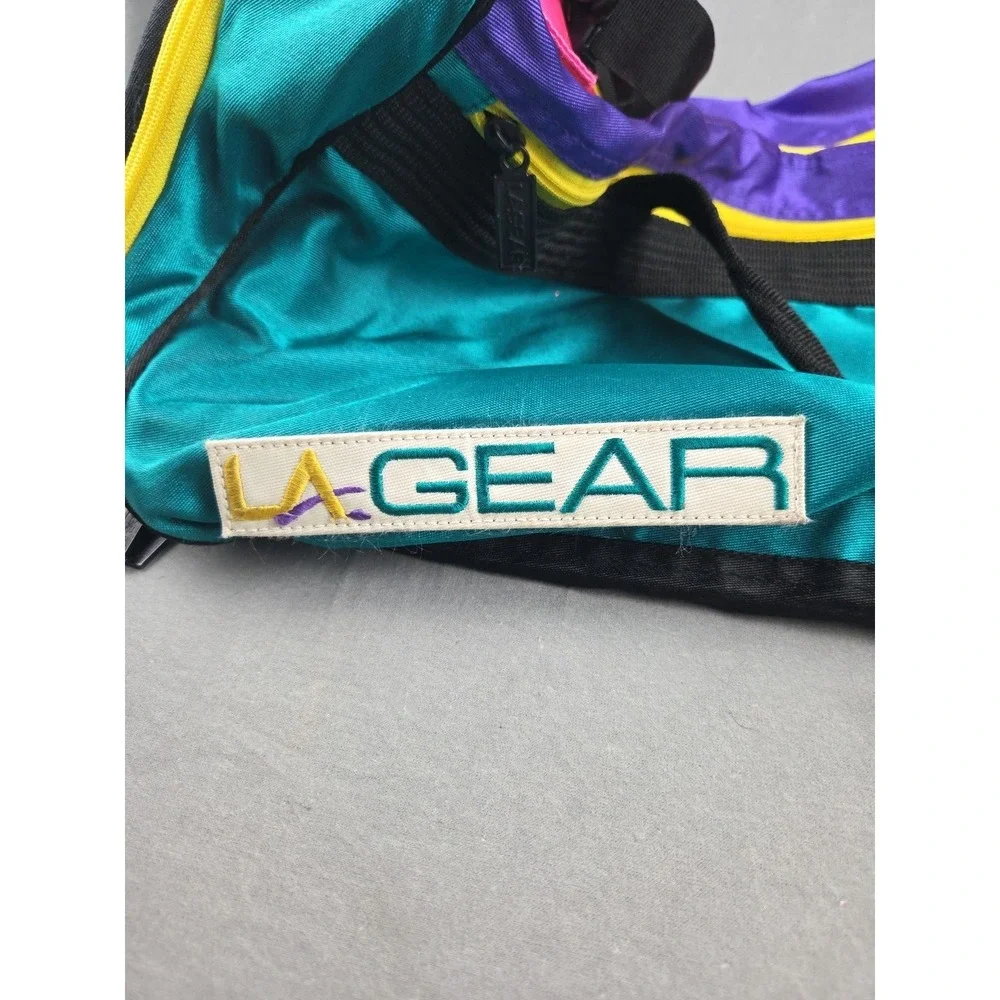 Vintage 80s LA Gear Duffle Bag  Neon Color Block Mesh 18"x9"x9" - Picture 2 of 16